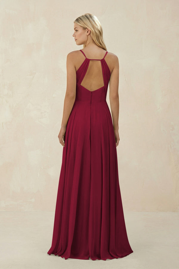 Spaghetti Strap A - Line Chiffon Bridesmaid Dress in Berry - KISS BRIDAL Bridesmaid Dresses