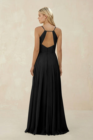 Spaghetti Strap A - Line Chiffon Bridesmaid Dress in Black - KISS BRIDAL Bridesmaid Dresses