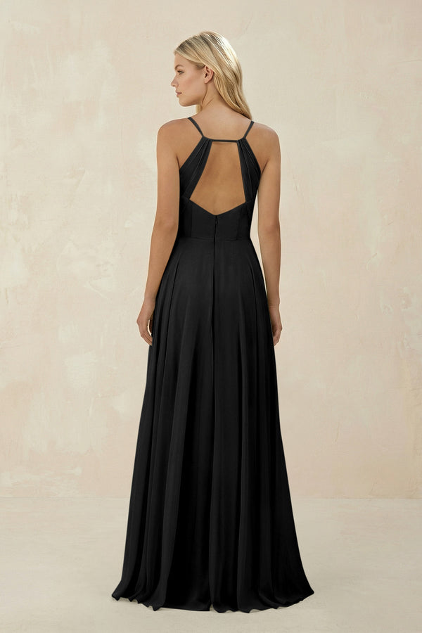 Spaghetti Strap A - Line Chiffon Bridesmaid Dress in Black - KISS BRIDAL Bridesmaid Dresses