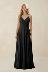 Spaghetti Strap A - Line Chiffon Bridesmaid Dress in Black - KISS BRIDAL Bridesmaid Dresses