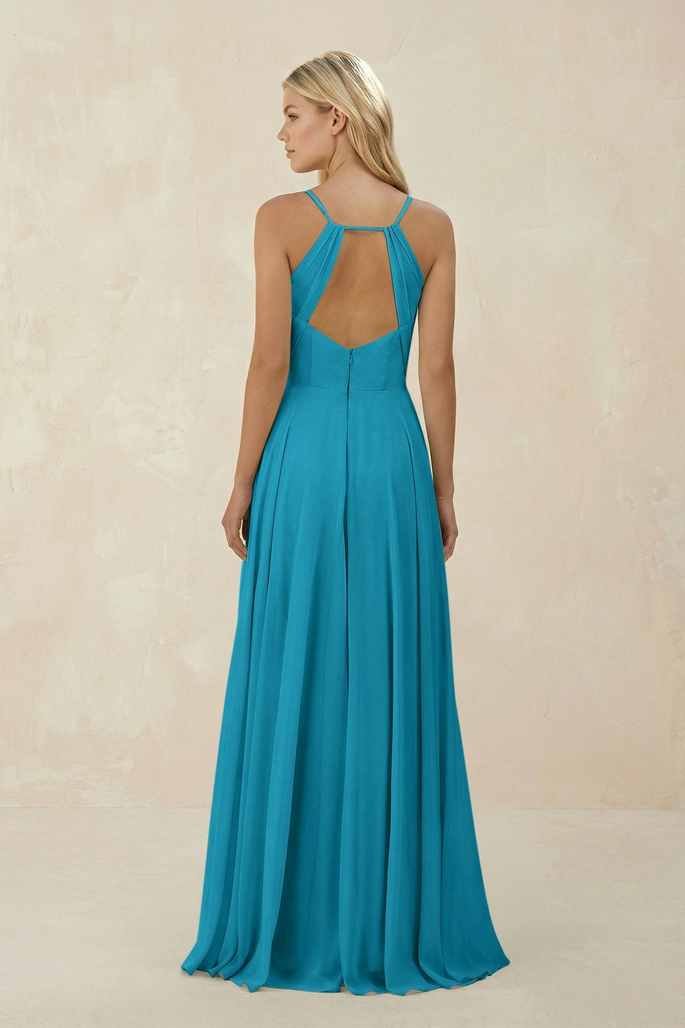 Spaghetti Strap A - Line Chiffon Bridesmaid Dress in Blue Jay - KISS BRIDAL Bridesmaid Dresses