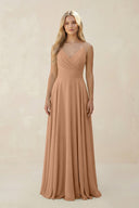 Spaghetti Strap A - Line Chiffon Bridesmaid Dress in Bronzer - KISS BRIDAL Bridesmaid Dresses