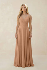 Spaghetti Strap A - Line Chiffon Bridesmaid Dress in Bronzer - KISS BRIDAL Bridesmaid Dresses