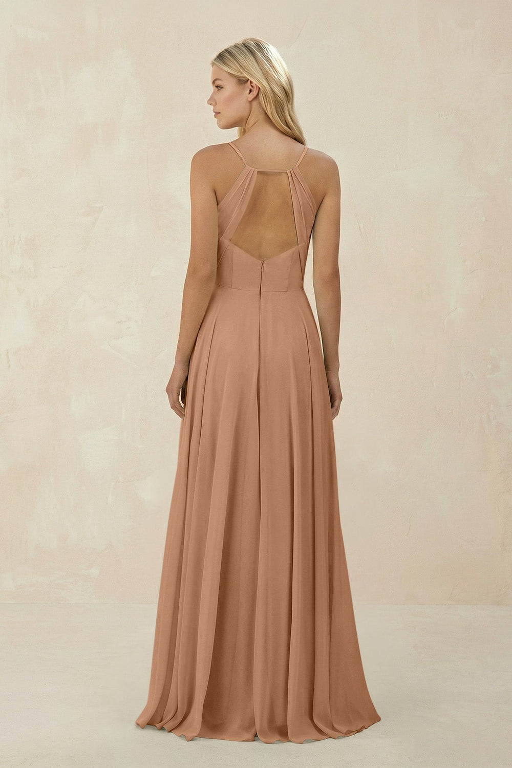 Spaghetti Strap A - Line Chiffon Bridesmaid Dress in Bronzer - KISS BRIDAL Bridesmaid Dresses