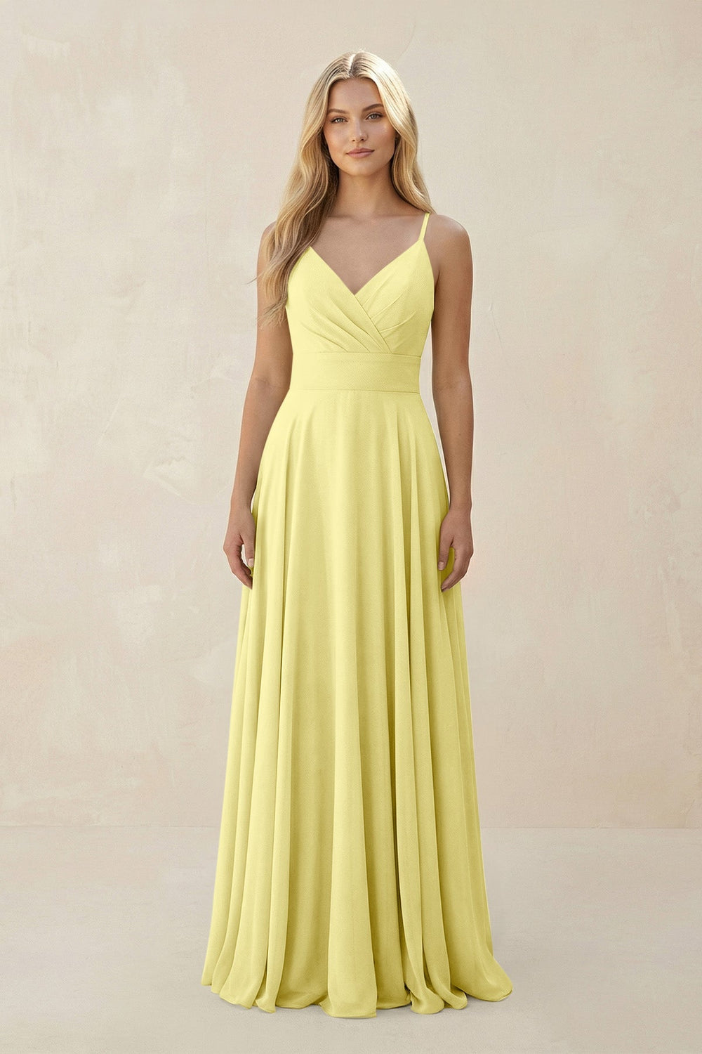 Spaghetti Strap A - Line Chiffon Bridesmaid Dress in Buttercup - KISS BRIDAL Bridesmaid Dresses