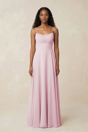 Spaghetti Strap A - Line Chiffon Bridesmaid Dress in Candy Pink - SHE IS ME Bridesmaid Dresses