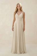 Spaghetti Strap A - Line Chiffon Bridesmaid Dress in Champagne - KISS BRIDAL Bridesmaid Dresses