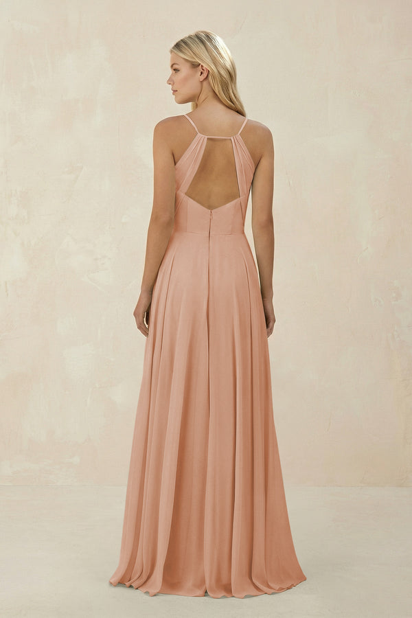 Spaghetti Strap A - Line Chiffon Bridesmaid Dress in Champagne Rose - KISS BRIDAL Bridesmaid Dresses