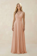 Spaghetti Strap A - Line Chiffon Bridesmaid Dress in Champagne Rose - KISS BRIDAL Bridesmaid Dresses