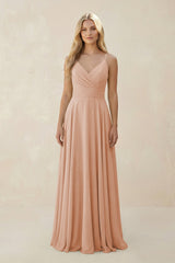 Spaghetti Strap A - Line Chiffon Bridesmaid Dress in Champagne Rose - KISS BRIDAL Bridesmaid Dresses