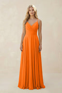 Spaghetti Strap A - Line Chiffon Bridesmaid Dress in Cinnamon - KISS BRIDAL Bridesmaid Dresses