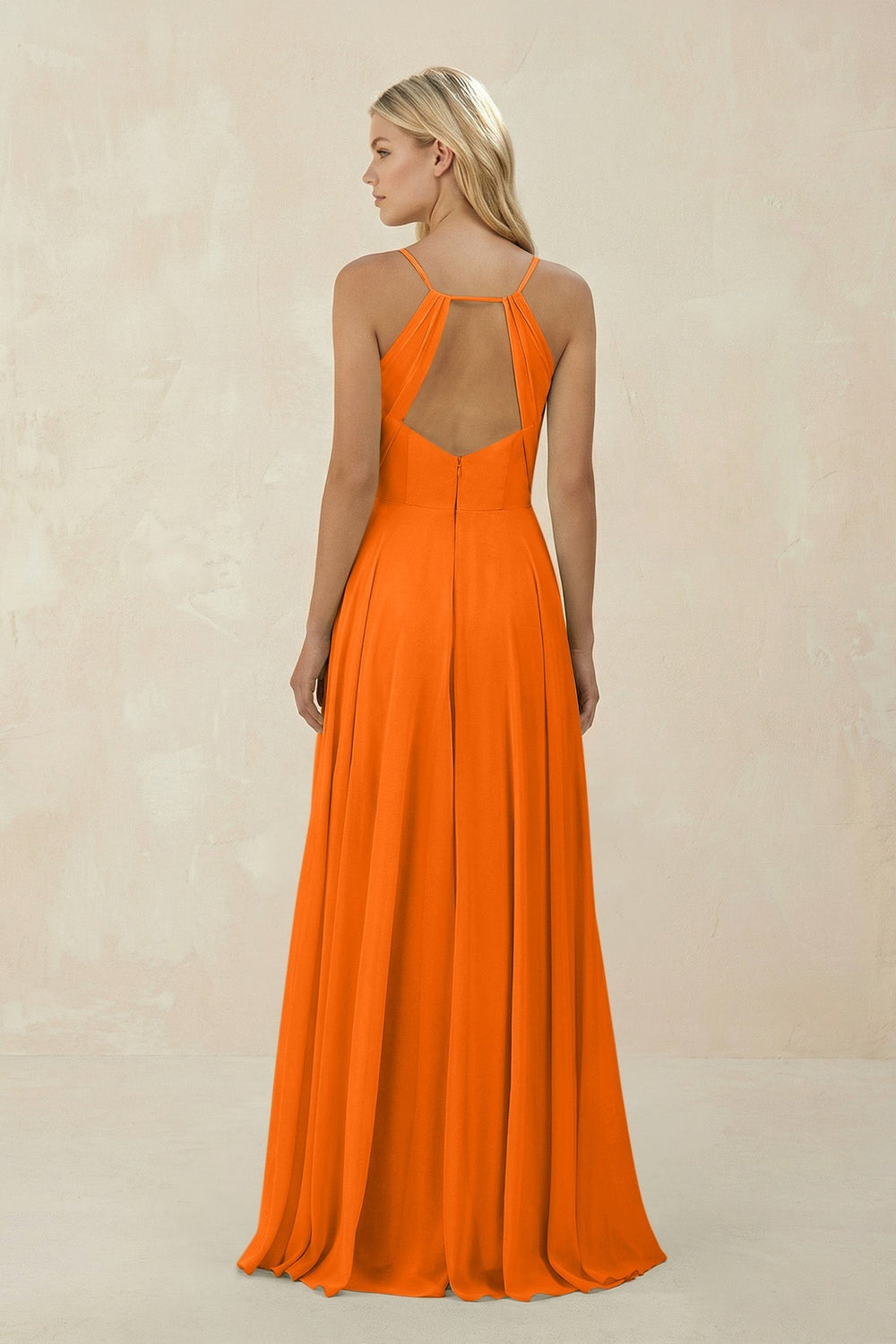 Spaghetti Strap A - Line Chiffon Bridesmaid Dress in Cinnamon - KISS BRIDAL Bridesmaid Dresses