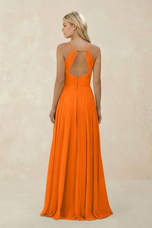 Spaghetti Strap A - Line Chiffon Bridesmaid Dress in Cinnamon - KISS BRIDAL Bridesmaid Dresses