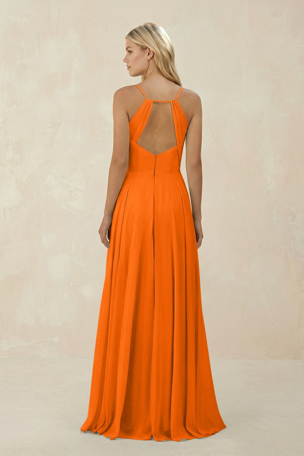 Spaghetti Strap A - Line Chiffon Bridesmaid Dress in Cinnamon - KISS BRIDAL Bridesmaid Dresses