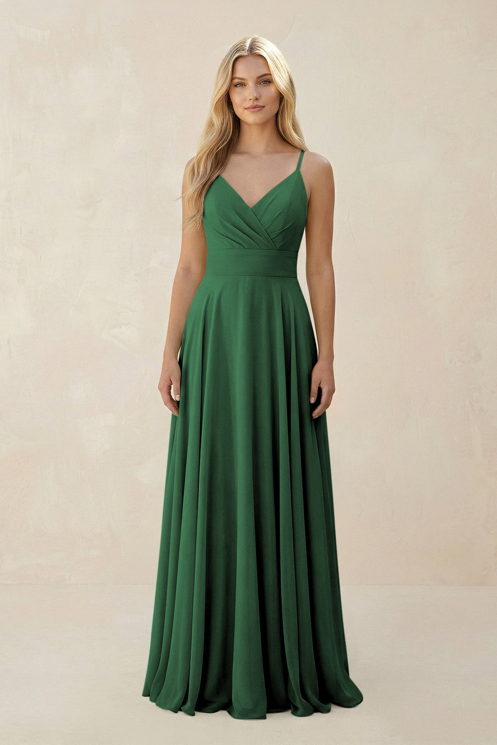 Spaghetti Strap A - Line Chiffon Bridesmaid Dress in Dark Green - SHE IS ME Bridesmaid Dresses