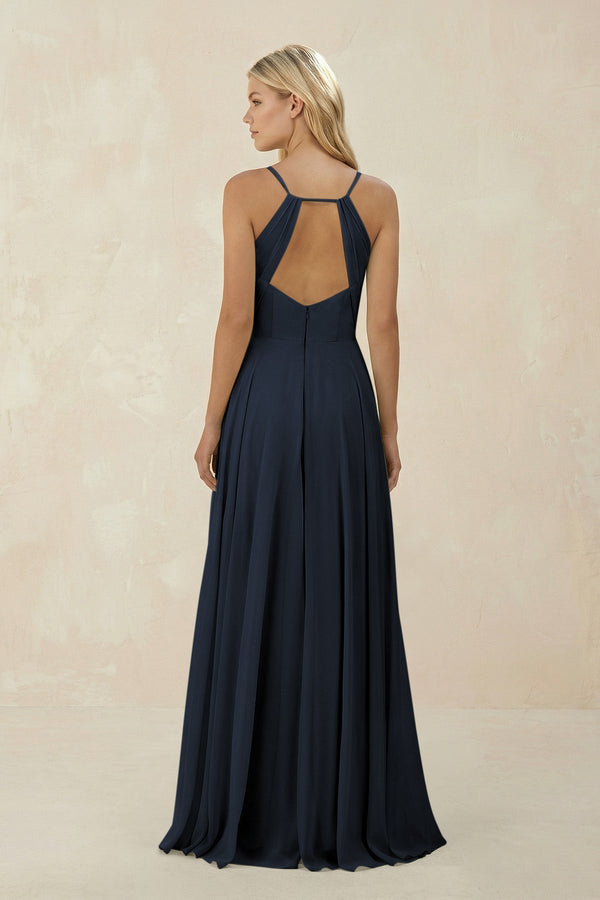 Spaghetti Strap A - Line Chiffon Bridesmaid Dress in Dark Navy - KISS BRIDAL Bridesmaid Dresses
