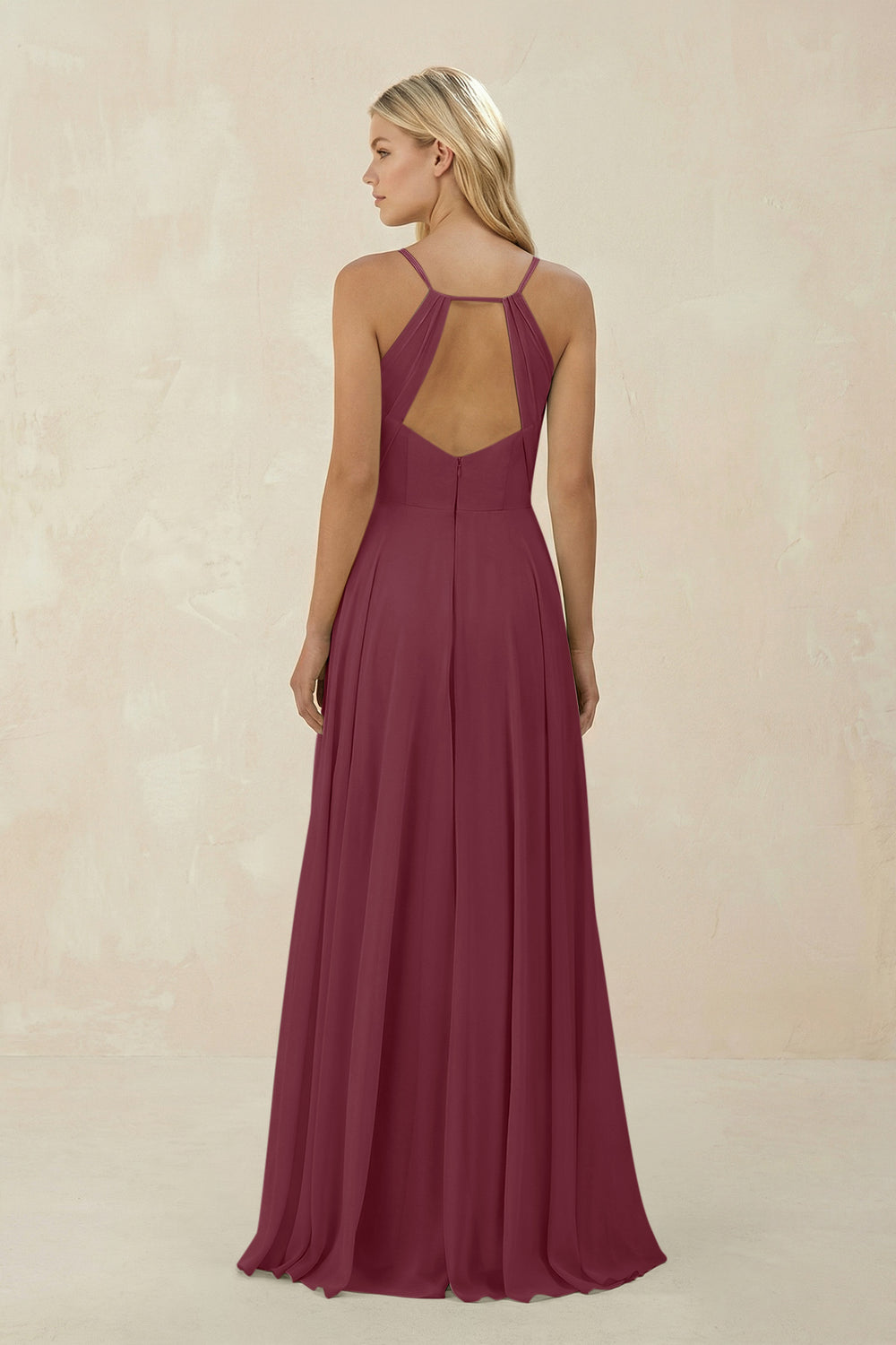 Spaghetti Strap A-Line Chiffon Bridesmaid Dress in Desert Rose