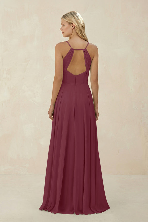 Spaghetti Strap A-Line Chiffon Bridesmaid Dress in Desert Rose (2) | KISSBRIDAL