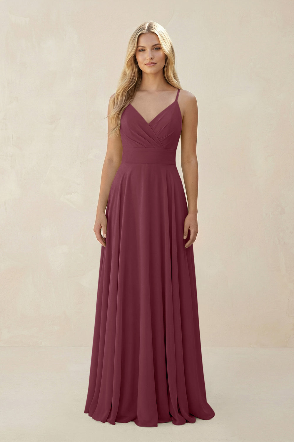 Spaghetti Strap A-Line Chiffon Bridesmaid Dress in Desert Rose