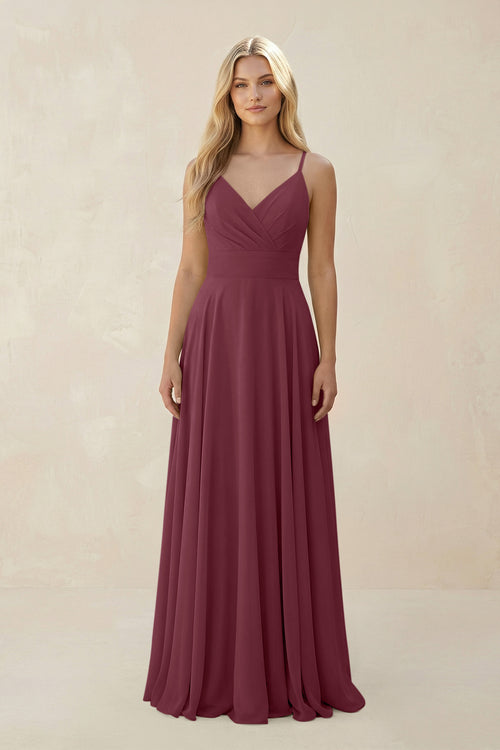 Spaghetti Strap A-Line Chiffon Bridesmaid Dress in Desert Rose | KISSBRIDAL