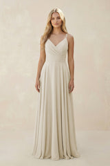 Spaghetti Strap A - Line Chiffon Bridesmaid Dress in Dove Gray - KISS BRIDAL Bridesmaid Dresses