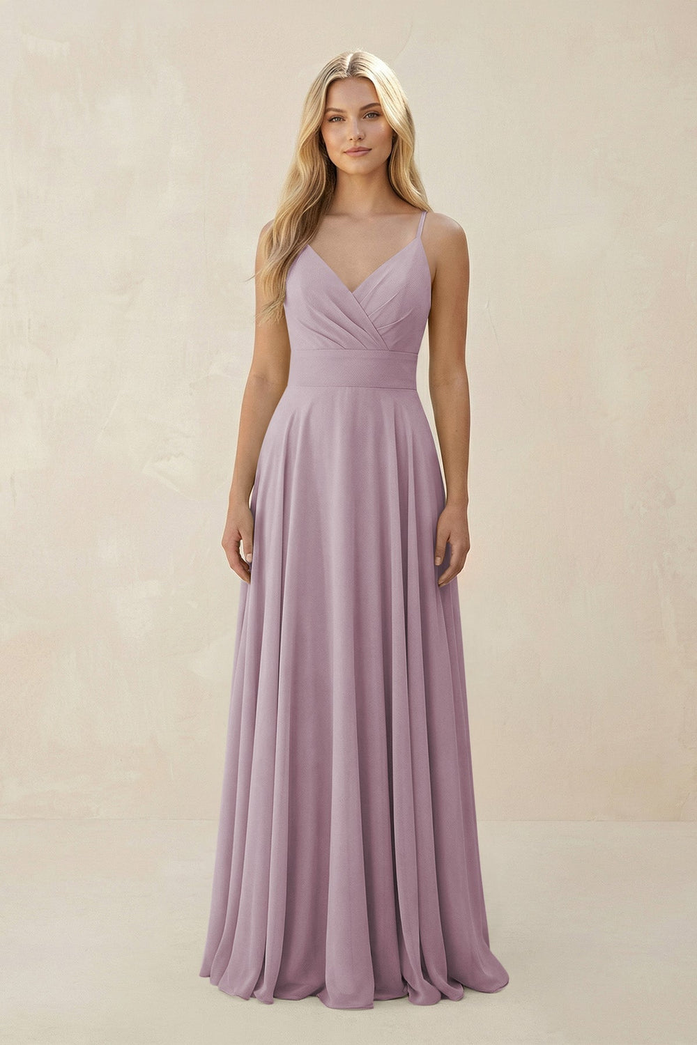 Spaghetti Strap A - Line Chiffon Bridesmaid Dress in Dusk - KISS BRIDAL Bridesmaid Dresses
