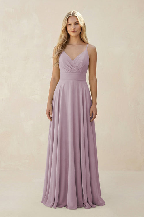 Spaghetti Strap A - Line Chiffon Bridesmaid Dress in Dusk - KISS BRIDAL Bridesmaid Dresses