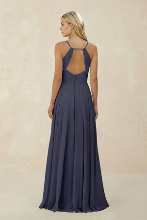 Spaghetti Strap A - Line Chiffon Bridesmaid Dress in Dusk Blue - KISS BRIDAL Bridesmaid Dresses