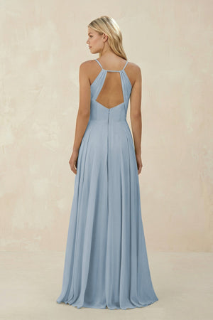 Spaghetti Strap A - Line Chiffon Bridesmaid Dress in Dusty Blue - KISS BRIDAL Bridesmaid Dresses