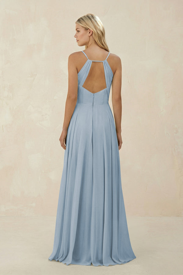 Spaghetti Strap A - Line Chiffon Bridesmaid Dress in Dusty Blue - KISS BRIDAL Bridesmaid Dresses