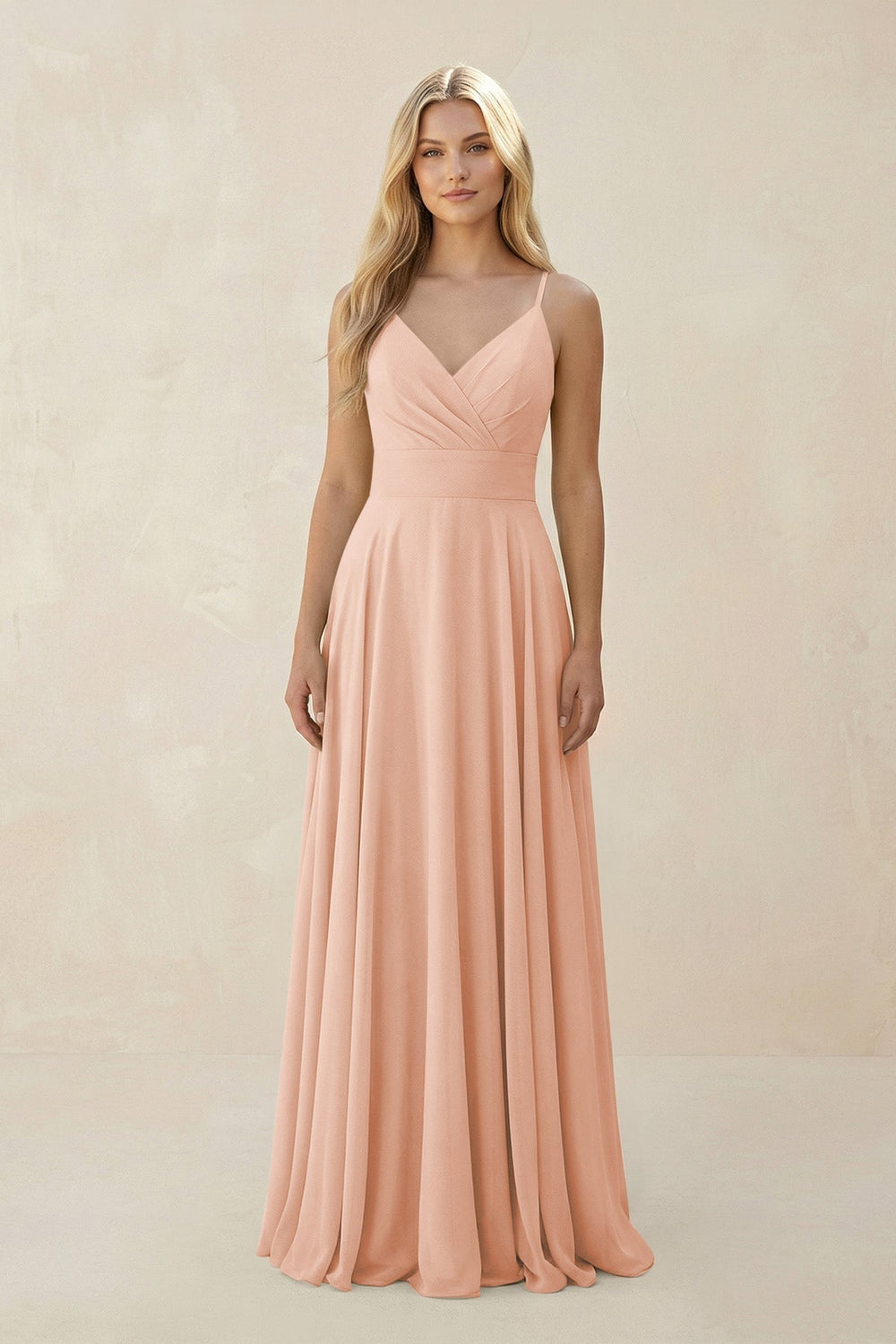 Spaghetti Strap A - Line Chiffon Bridesmaid Dress in English Rose - KISS BRIDAL Bridesmaid Dresses
