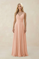 Spaghetti Strap A - Line Chiffon Bridesmaid Dress in English Rose - KISS BRIDAL Bridesmaid Dresses