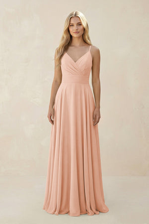 Spaghetti Strap A - Line Chiffon Bridesmaid Dress in English Rose - KISS BRIDAL Bridesmaid Dresses