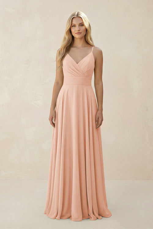 Spaghetti Strap A - Line Chiffon Bridesmaid Dress in English Rose - KISS BRIDAL Bridesmaid Dresses