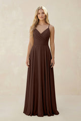 Spaghetti Strap A - Line Chiffon Bridesmaid Dress in Espresso - KISS BRIDAL Bridesmaid Dresses