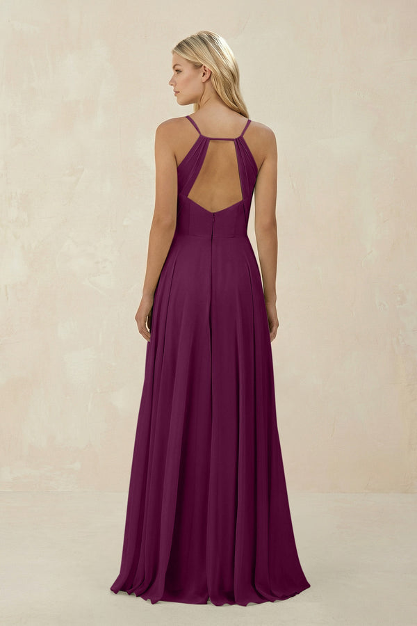 Spaghetti Strap A - Line Chiffon Bridesmaid Dress in Fig - KISS BRIDAL Bridesmaid Dresses