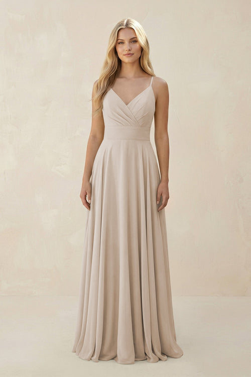Spaghetti Strap A - Line Chiffon Bridesmaid Dress in Frost - KISS BRIDAL Bridesmaid Dresses