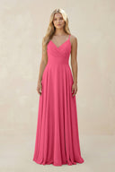 Spaghetti Strap A - Line Chiffon Bridesmaid Dress in Fuchsia - KISS BRIDAL Bridesmaid Dresses
