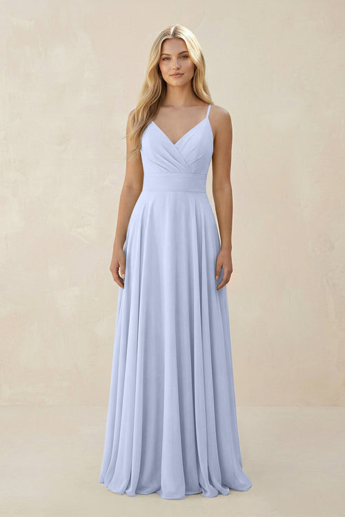 Spaghetti Strap A - Line Chiffon Bridesmaid Dress in Ice - KISS BRIDAL Bridesmaid Dresses