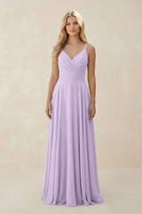 Spaghetti Strap A - Line Chiffon Bridesmaid Dress in Lavender - KISS BRIDAL Bridesmaid Dresses