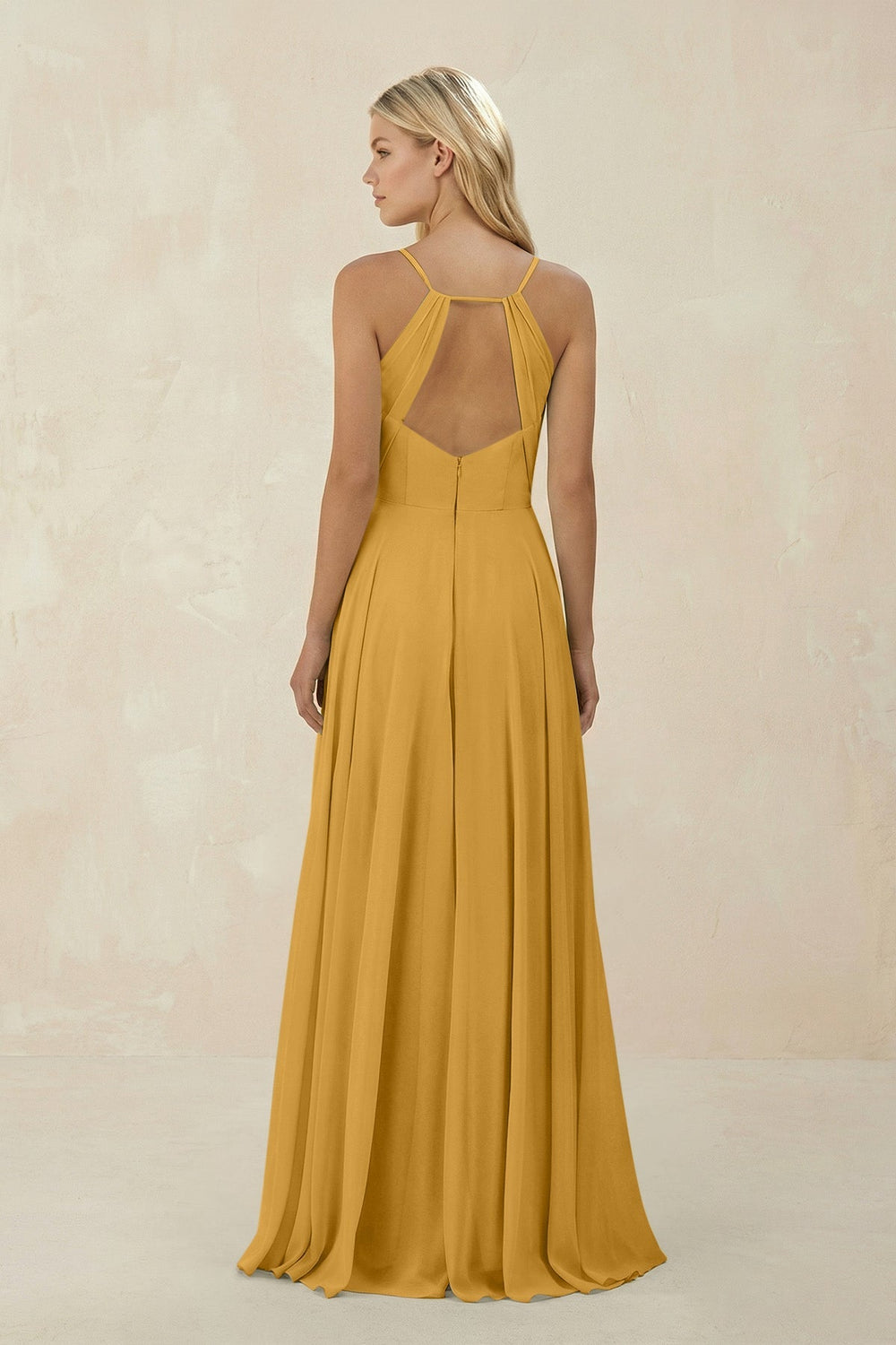 Spaghetti Strap A - Line Chiffon Bridesmaid Dress in Marigold - KISS BRIDAL Bridesmaid Dresses