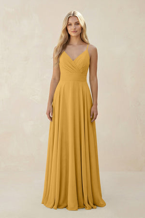 Spaghetti Strap A - Line Chiffon Bridesmaid Dress in Marigold - KISS BRIDAL Bridesmaid Dresses