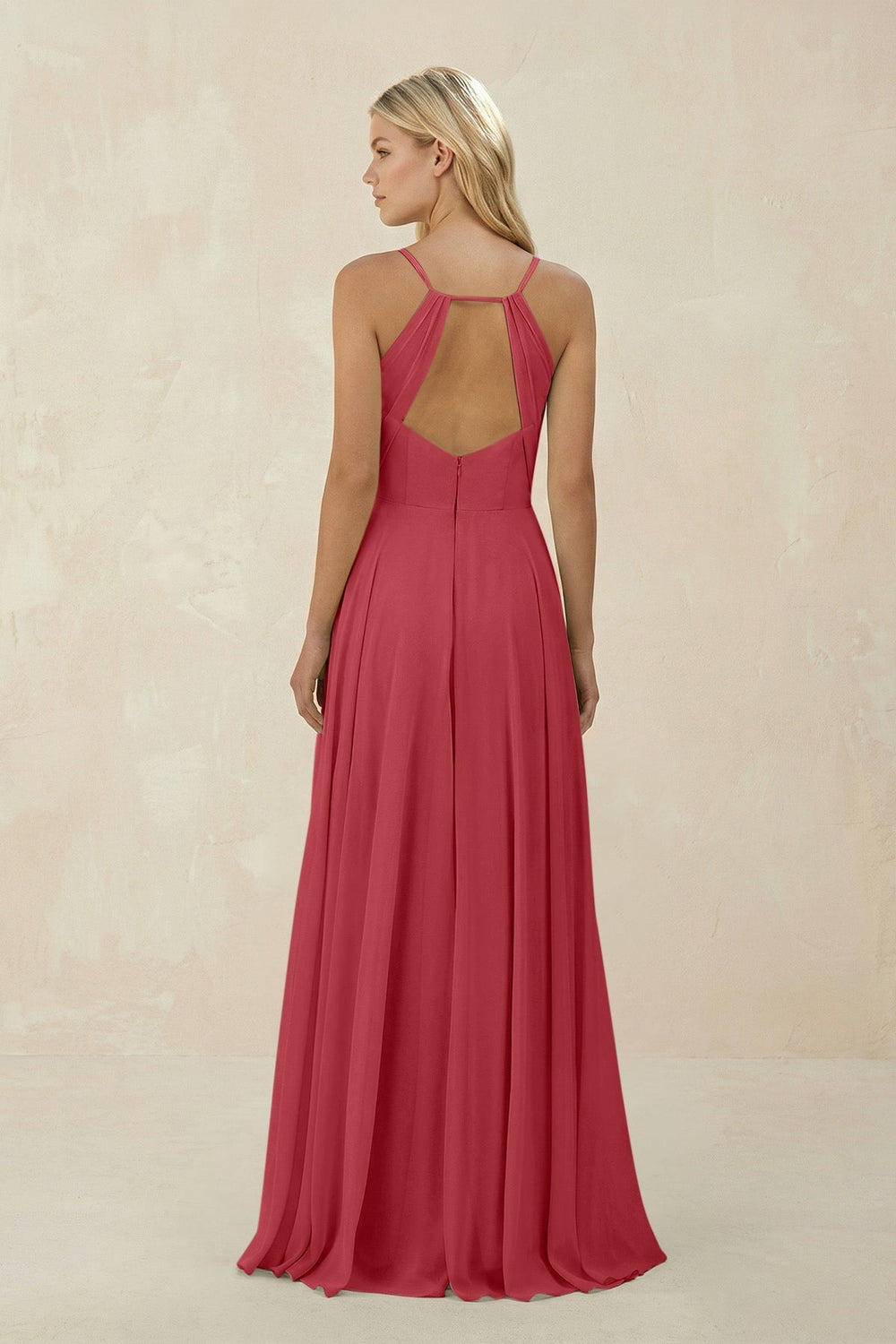 Spaghetti Strap A - Line Chiffon Bridesmaid Dress in Merlot - KISS BRIDAL Bridesmaid Dresses