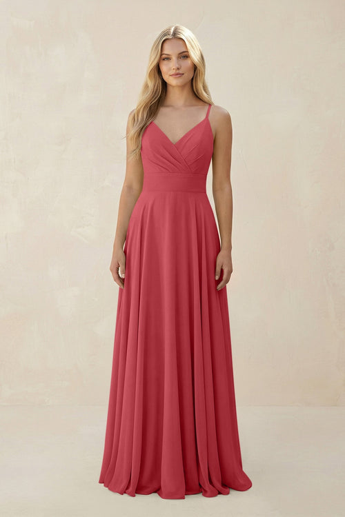 Spaghetti Strap A - Line Chiffon Bridesmaid Dress in Merlot - KISS BRIDAL Bridesmaid Dresses