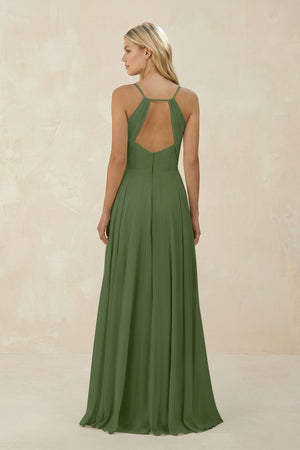 Spaghetti Strap A-Line Chiffon Bridesmaid Dress in Moss (2) | KISSBRIDAL