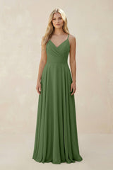 Spaghetti Strap A - Line Chiffon Bridesmaid Dress in Moss - KISS BRIDAL Bridesmaid Dresses
