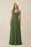 Spaghetti Strap A-Line Chiffon Bridesmaid Dress in Moss | KISSBRIDAL