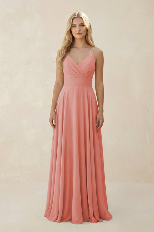 Spaghetti Strap A - Line Chiffon Bridesmaid Dress in Mulberry - KISS BRIDAL Bridesmaid Dresses