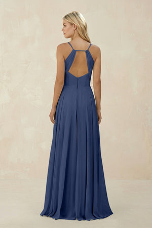 Spaghetti Strap A - Line Chiffon Bridesmaid Dress in Navy - KISS BRIDAL Bridesmaid Dresses