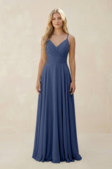 Spaghetti Strap A - Line Chiffon Bridesmaid Dress in Navy - KISS BRIDAL Bridesmaid Dresses